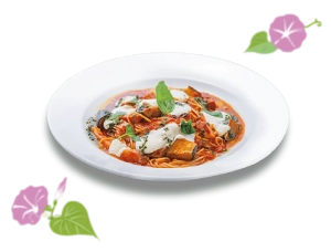 揚げナスとモッツァレラのマルゲリータ風パスタ画像